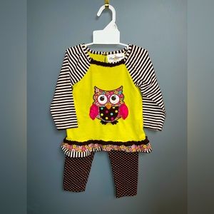 SOLD • Rare Editions 18M Owl Polka Dots 2-piece Set Outfit